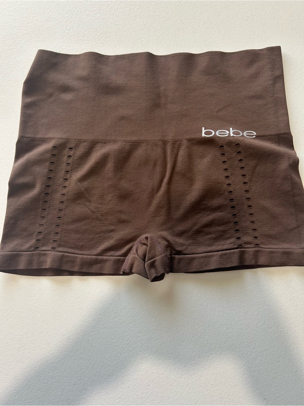 bebe High-Waist Shaping Shorts in Chocolate Brown